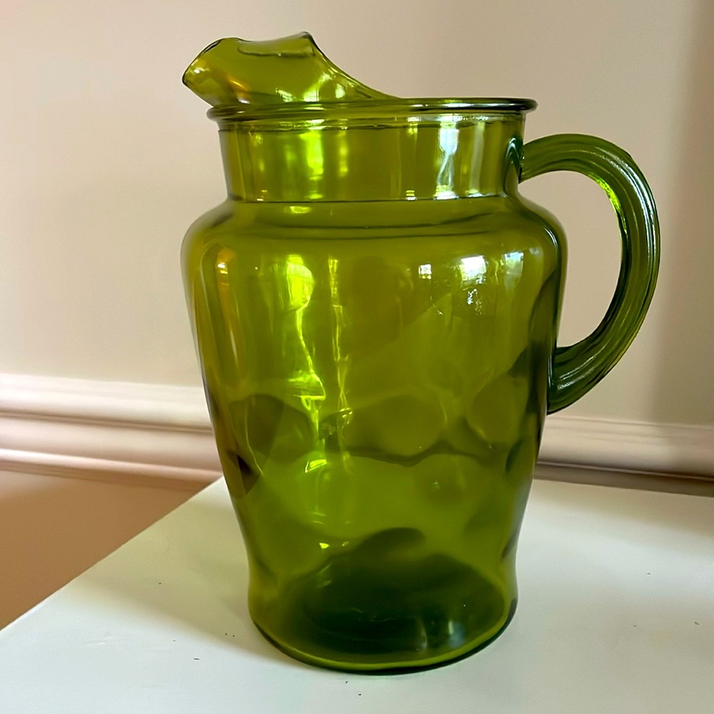 Vintage Avocado Pressed Dot Glass Pitcher